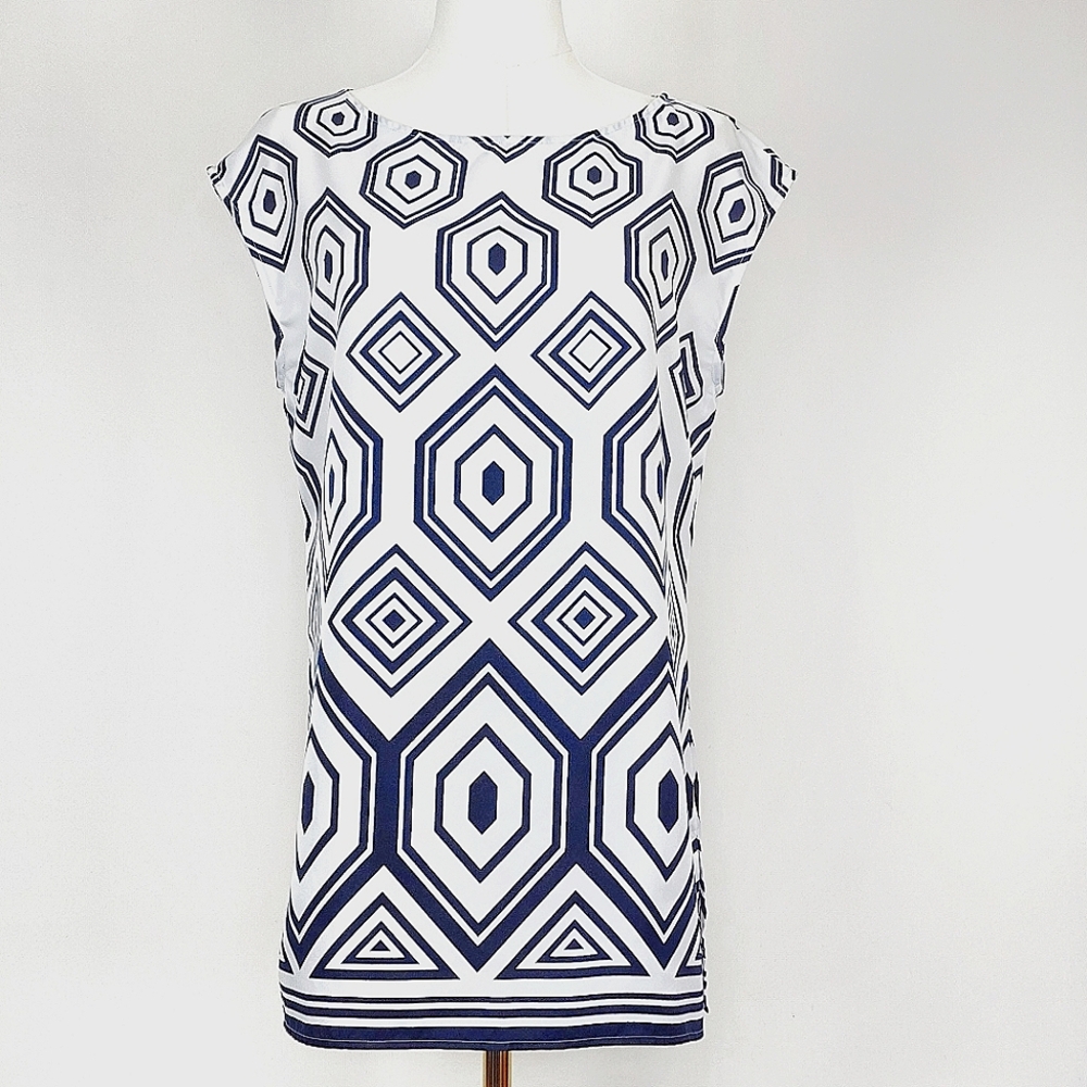 Banana Republic Navy and White Geometric Top Medium
